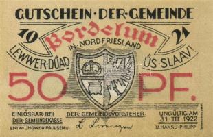 Német Birodalom / Weimari Köztársaság / Bordelum 1922. 50Pf + 75Pf + 1M 3 klf db, teljes sor T:I