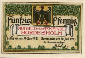 Német Birodalom / Weimari Köztársaság / Bordesholm 1921. 50Pf (4x) 4 klf db, teljes sor T:I