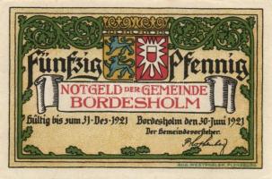 Német Birodalom / Weimari Köztársaság / Bordesholm 1921. 50Pf (4x) 4 klf db, teljes sor T:I