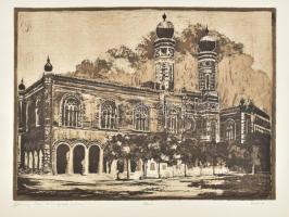 Olexa József (1960-): Dohány utcai zsinagóga. Vaskarc, papír, jelzett, számozott (13/100), 24,5×33 cm