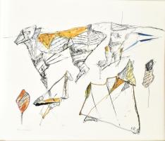 Kovács Johanna (1951-): Mégis szeretem, 1987. Vegyes technika, papír, jelzett, kissé laza paszpartuban, 32×44 cm