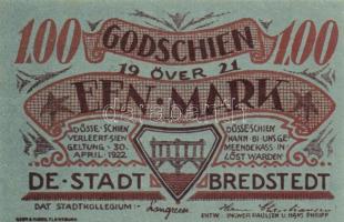 Német Birodalom / Weimari Köztársaság / Bredstedt 1922. 50Pf + 75Pf + 1M 3 klf db, teljes sor T:I