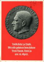 1938 Ein Volk, ein Reich, ein Führer. Volk steht zu Volk. Wir alle gehören dem Führer Dein Dank, Dein ja am 10. April / Adolf Hitler, NSDAP German Nazi Party propaganda, swastika; 6 Ga. + So. Stpl.