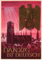 1940 Danzig ist Deutsch! / "Gdansk is German!" WWII NSDAP German Nazi Party propaganda art postcard, swastika. 6+4 Ga. s: Gottfried Klein