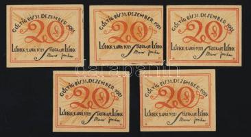 Német Birodalom / Weimari Köztársaság / Lübeck 1921. 20Pf (5x) 5 klf db, teljes sor T:I
