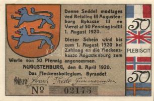 Német Birodalom / Weimari Köztársaság / Augustenburg 1920. 50Pf + 1M + 1921. 50öre + 1Kr 4 klf db, e...