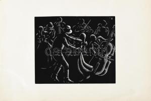 Patay Mihály (1910-1956): Táncolók zenészekkel. Fametszet, papír, jelzett a dúcon, 13,5×16,5 cm