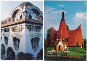 17 db modern magyar ornamentikus építészeti képeslap + 1 leporello