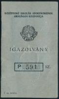 1941 Munkács, Középfokú Iskolák Sportkoreinek Országos Központja fényképes igazolvány,