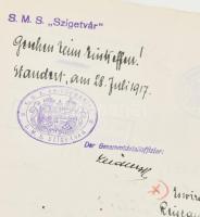 1917 Nyílt parancs Fregattenleutnant Herman Kalch részére Polából Zelenikába számos hajóbélyegzővel,...