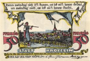 Német Birodalom / Weimari Köztársaság / Kröpelin 1922. 10Pf + 25Pf + 50Pf 3 klf db, teljes sor T:I