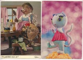 45 db MODERN motívum képeslap: bábfilmek, mesék, Tévémaci, mazsola és Tádé