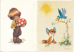 13 db MODERN motívum képeslap: Füzesi Zsuzsa rajzai, Kis Vuk