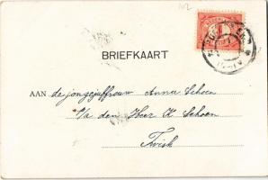 November / Hunter lady with horn and rifle. litho (EK)