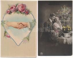 15 db RÉGI üdvözlő motívum képeslap vegyes minőségben / 15 pre-1945 greeting motive postcards in mix...