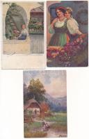 23 db RÉGI művészi motívum képeslap vegyes minőségben / 23 pre-1945 art motive postcards in mixed quality