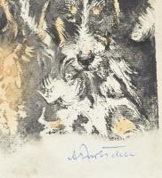 Olvashatatlan jelzéssel: Két kutya. Vegyes technika, papír, sérült, papírra kasírozva, 19x16,5 cm