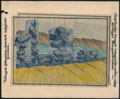 Galambos Margit (?-?), össz. 3 db mű egy lapon: Térfelbontás, 1920 körül. Ceruza, akvarell, papír, pauszpapír, jelzés nélkül, autográf felirattal. Lap széle kissé sérült. 12,5x16,5 cm.