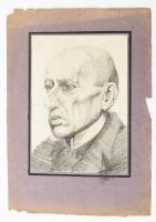 Galambos Margit (?-?): Portré, 1920-30 körül. Ceruza, papír, jelzés nélkül, papírra kasírozva, 23x16,5 cm.