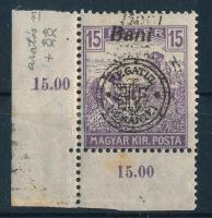 Nagyvárad 1919 Arató 15f kettős felülnyomással, Bodor vizsgálójellel (rozsda / stain)