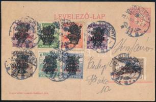 1920 Budapest helyi levelezőlap 8 db Búzakalász bélyeggel bérmentesítve