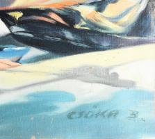 Csóka Béla (1926-2005): Sirmione, Garda-tó. Olaj, vászon, jelzett, kissé sérült.40x50 cm