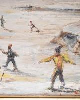 Hunyady István (1939 - ): Balaton télen, Olaj, vászon, jelzett, sérült keretben 60x80 cm