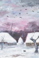 dr. Soós László (1944-2019): Téli este. Olaj, vászon. Jelzett, igényes, minimálisan sérült fa keretb...