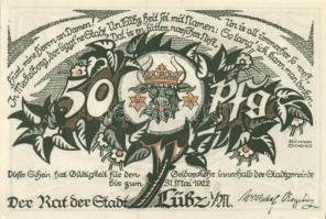 Német Birodalom / Weimari Köztársaság / Lübz 1922. 10Pf + 25Pf + 50Pf 3 klf db, teljes sor T:I