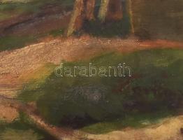 Azonosítatlan jelzéssel: Lovas az utcán. Olaj, karton, szélén kis sérüléssel. 50x70 cm