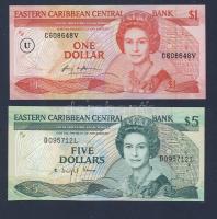 Kelet-Karibi Államok 1985-88. 1$ "V" U fny-sal + 5$ "L" T:I
