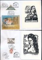 Rendszerváltók 6 db halmozott grafika: ex libris, bélyeg, bélyegzés azonos témában. közötte Bessenye...