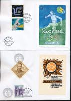 6 db halmozott grafika: ex libris, bélyeg, alkalmi bélyegzés azonos témában. közötte sport, művészet...