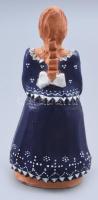 Gáti Mariann: Kerámia lányka figura kék festett ruhában. Mázas kerámia, jelzett 14 cm