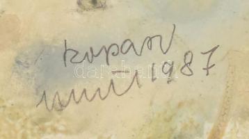 Kopasz Márta (1911-2011): Virágok, Olajfólia technika. Jelzett, keretben, hátulján autográf ajándéko...