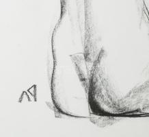 Ambrus Sándor (1959-2008): Női akt (torzó). Szén, papír, Jelzett. dekoratív üvegezett keretben. 38x2...