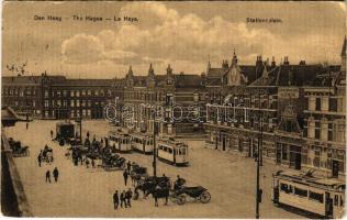 1908 Den Haag, s&#039;-Gravenhage, The Hague; Stationsplein / Statuib Square, trams (EK)