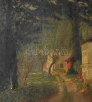 Jacob Kaganowsky (1874 - 1926): Város széle. Olaj, vászon, jelzett, sérült, restaurált, sérült fa ké...