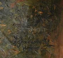 Jacob Kaganowsky (1874 - 1926): Város széle. Olaj, vászon, jelzett, sérült, restaurált, sérült fa ké...