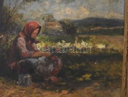 Ujváry Ferenc (1898-1971): Libapásztor lányka. Olaj, vászon, jelzett, sérült blondel keretben, 40x48...