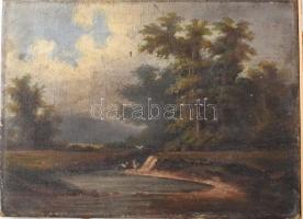 Jelzés nélkül: Klasszicista táj, Olaj, vászon széteső keretben XIX. sz. 23x32 cm