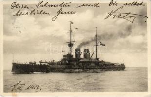 1912 SMS Erzherzog Franz Ferdinand az Osztrák-Magyar Haditengerészet Radetzky-osztályú csatahajója / K.u.K. Kriegsmarine / Austro-Hungarian Navy ironclad warship. Phot. Alois Beer, F.W. Schrinner 1911. (EK)