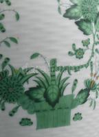 Herendi zöld Fleurs des Indes (Indiai kosár) mintás háncsnyomott felületű váza, jelzett, m: 23,5 cm