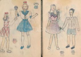 Rotter Ágnes (?- ): "Divatlap", összesen kb. 40-50 db grafika és vázlat füzetben, 1940 kör...