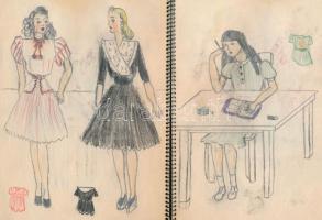 Rotter Ágnes (?- ): "Divatlap", összesen kb. 40-50 db grafika és vázlat füzetben, 1940 kör...