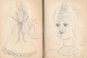 Rotter Ágnes (?- ): "Divatlap", összesen kb. 40-50 db grafika és vázlat füzetben, 1940 kör...