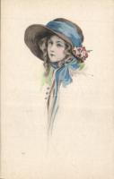 Girl with hat, artist signed