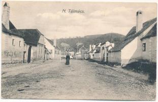 1910 Nagytalmács, Talmács, Talmesch, Talmaciu (Szeben); utca / street view + &quot;BRASSÓ - NAGYSZEBEN - KISKAPUS 149 A&quot; vasúti mozgóposta bélyegző (EK)