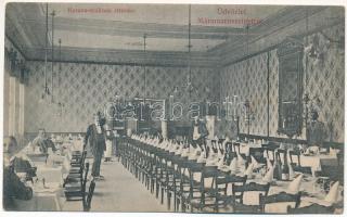 Máramarossziget, Sighetu Marmatiei; Korona szálloda étterme, belső vendégekkel és pincérekkel. Kaufmann Ábr. és fiai kiadása / hotel, restaurant interior with guests and waiters (EK)