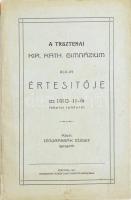 1911 A "Trszenai Kir. Kath. Gimnázium" XLII-ik értesítője az 1910-11-ik iskolai tanévről. Közli Jendrassák József igazgató. Trsztena [Árvanádasd/Trstená/Trzciana], 1911, Schein Samu, 81 p.+1 t. Kiadói papírkötés, a gerince kis sérüléssel.